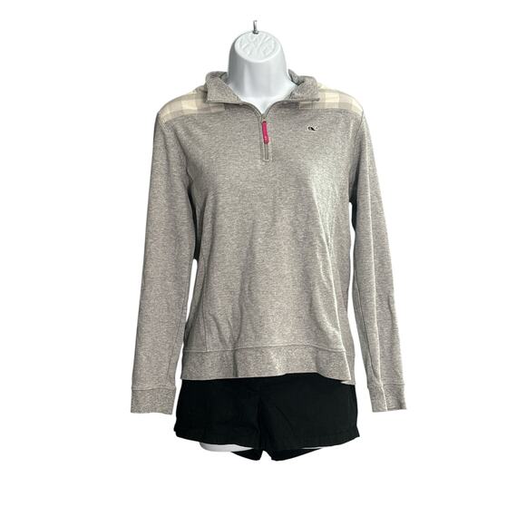 Vineyard Vines Women's Gray Quarter-Zip Pullover Plaid Shep Shirt Size Small